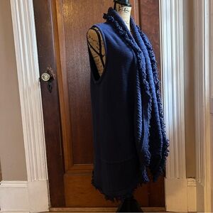 Chico's Deep Blue Knit Vest with Fringe